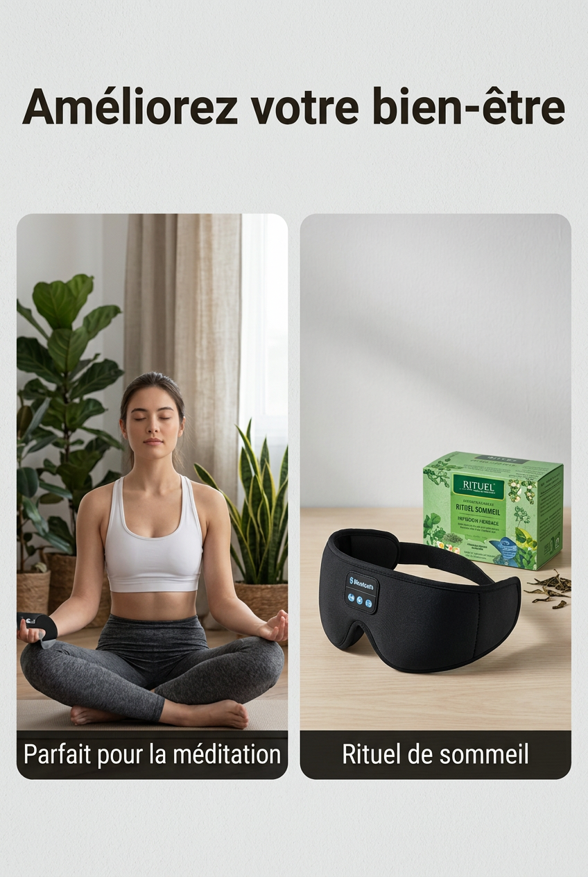 SOMNELY – Masque de Sommeil Bluetooth 3D à Mémoire de Forme avec Écouteurs Intégrés