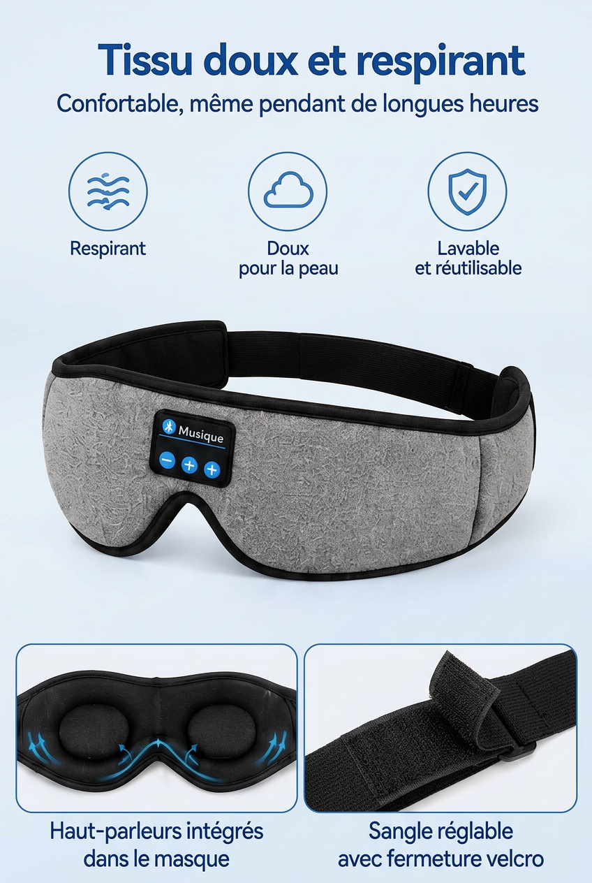 SOMNELY – Masque de Sommeil Bluetooth 3D à Mémoire de Forme avec Écouteurs Intégrés