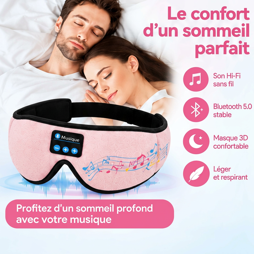 SOMNELY – Masque de Sommeil Bluetooth 3D à Mémoire de Forme avec Écouteurs Intégrés