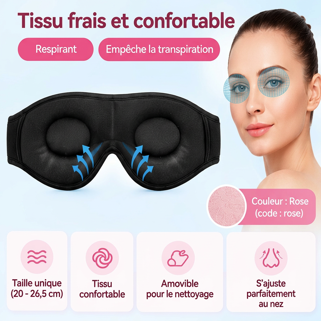 SOMNELY – Masque de Sommeil Bluetooth 3D à Mémoire de Forme avec Écouteurs Intégrés