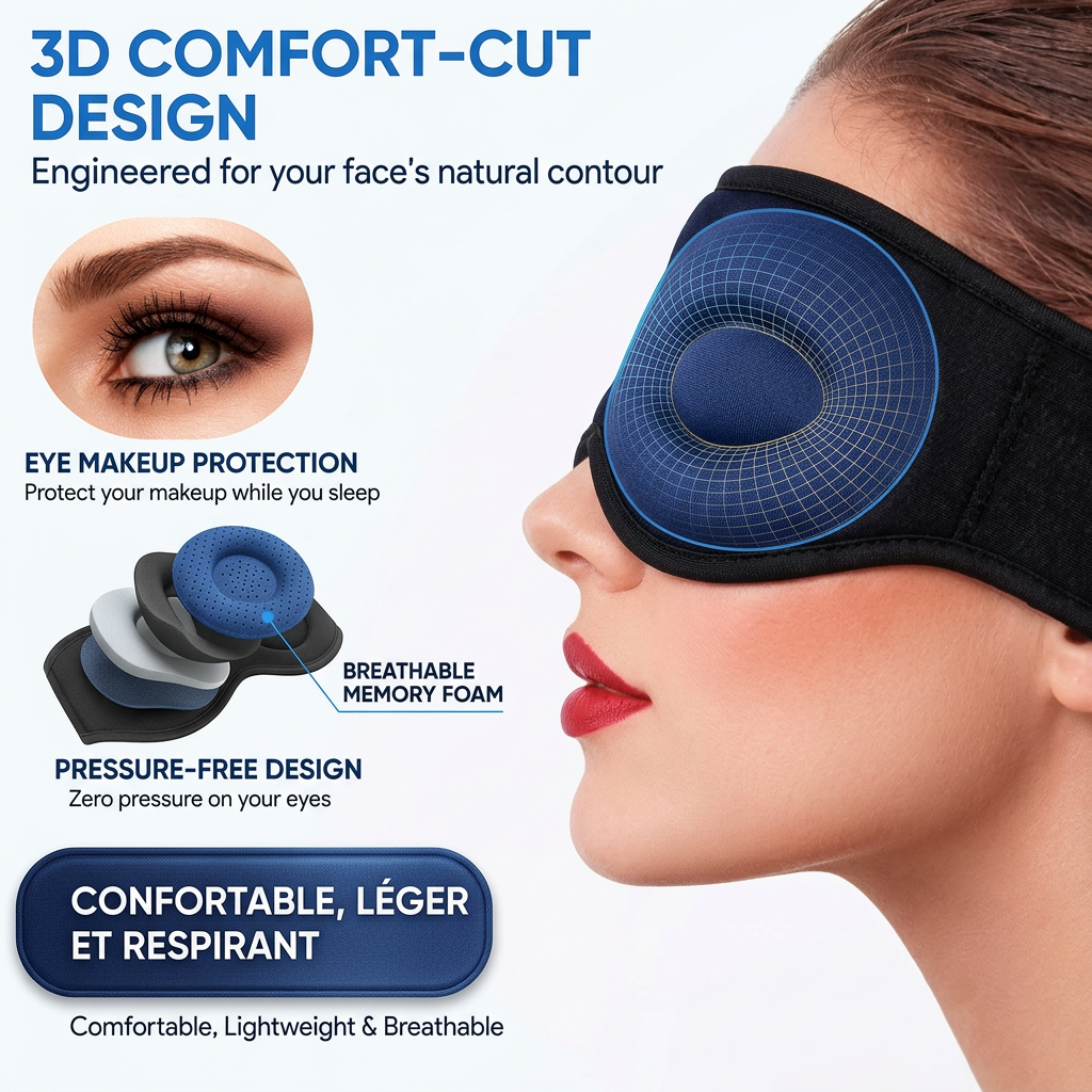 SOMNELY – Masque de Sommeil Bluetooth 3D à Mémoire de Forme avec Écouteurs Intégrés