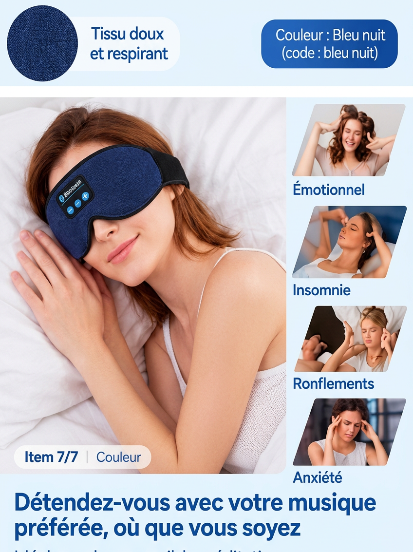 SOMNELY – Masque de Sommeil Bluetooth 3D à Mémoire de Forme avec Écouteurs Intégrés